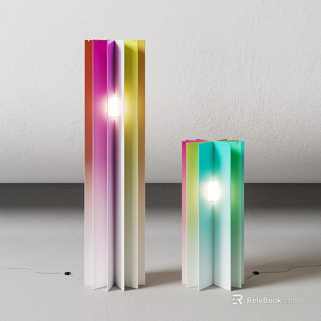 Two Colorful Gradient Floor Lamps With Vertical Stripes For Modern Interior Decor 3d model 