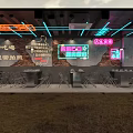 Modern Restaurant Interior With Neon Lights Beverage Display Fridges Beer And Coca-Cola Selection