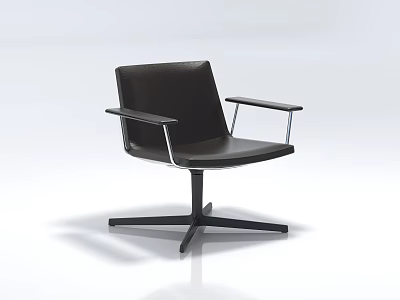 Modern Leisure Chair With Black Leather Armrests And Metal Cross Base 3d model