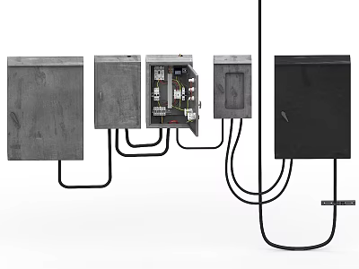 Industrial Electrical Enclosures Open Closed Panels With Internal Wiring And Connected Cables 3d model