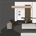 Modern Basement Interior Design With Sofa Chair Coffee Table Gray Flooring And Open Layout 3d model