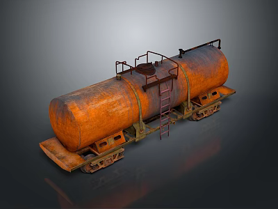 Rusty Orange Oil Tank Car With Metal Ladder And Frame 3d model
