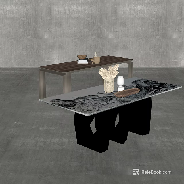 Modern Dining Table With Marble Tabletop And Black Unique Legs With Decorative Sculptures 3d model