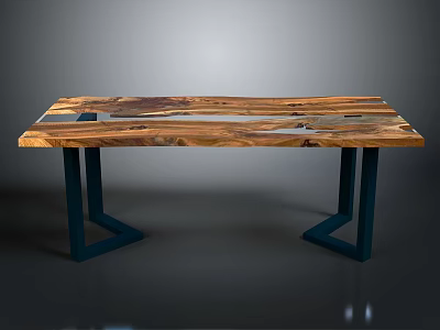 Unique Wooden Table With Resin Inlay And Modern Metal Legs For Home Living Room 3d model