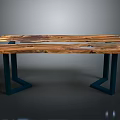 Unique Wooden Table With Resin Inlay And Modern Metal Legs For Home Living Room