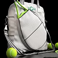 High Quality Sports Equipment with White Backpack Green Tennis Racket and Yellow Balls