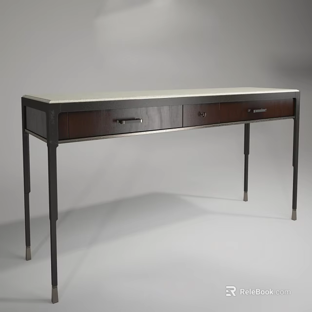 Modern Office Desk With Wooden Top And Metal Legs Three Drawers Design 3d model 