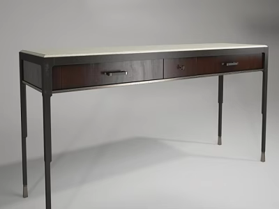 Modern Office Desk With Wooden Top And Metal Legs Three Drawers Design 3d model