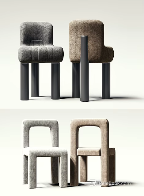 Modern Minimalist Accent Chairs Gray Brown With Striped Square Frame Backrests Black Cylindrical Legs 3d model 