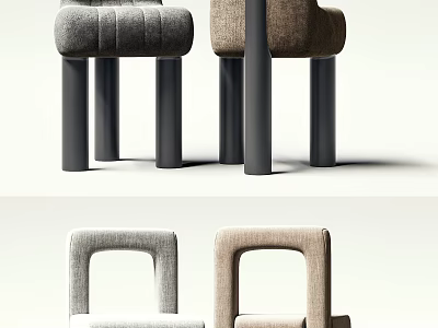 Modern Minimalist Accent Chairs Gray Brown With Striped Square Frame Backrests Black Cylindrical Legs 3d model