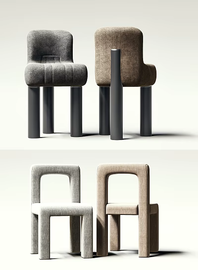 Modern Minimalist Accent Chairs Gray Brown With Striped Square Frame Backrests Black Cylindrical Legs 3d model