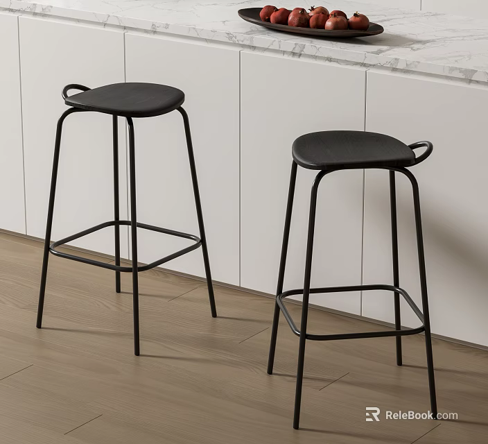 Black Bar Stools With Metal Frame For Modern Kitchen Bar Area 3d model 