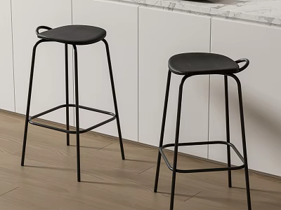 Black Bar Stools With Metal Frame For Modern Kitchen Bar Area 3d model