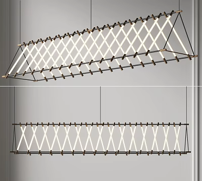 Modern Geometric Grid Chandelier With Metal Frame And LED Lights For Contemporary Interior Spaces 3d model