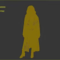 Woman With Long Blonde Hair Standing In Black Coat And Black Boots On Gray Background