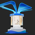 Cultural and Creative Products Display Island with Blue Illuminated Top and White Base for Exhibition