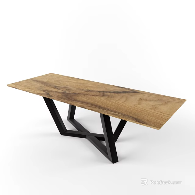 Modern Minimalist Coffee Table With Wooden Top And Geometric Black Metal Legs 3d model 