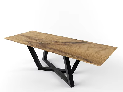 Modern Minimalist Coffee Table With Wooden Top And Geometric Black Metal Legs 3d model