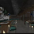 Modern Natural Restaurant Interior Design Featuring Tree Like Partitions Wooden Ceiling And Potted Plants