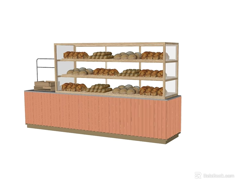 Bakery Display Shelf With Multiple Tiers Glass Doors And Various Bread Types 3d model 