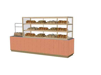 Bakery Display Shelf With Multiple Tiers Glass Doors And Various Bread Types 3d model