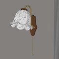Elegant Wall Lamp With Wooden Base And Petal Shaped White Floral Pattern Lampshade