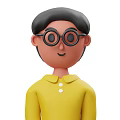 Smiling Cartoon Man With Short Black Hair Black Framed Glasses Yellow Collared Shirt White Buttons