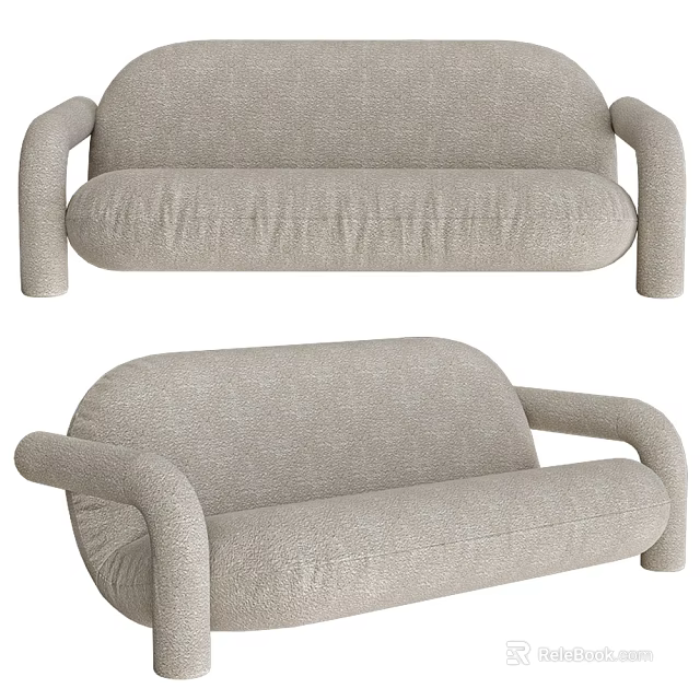 Modern Two-Seater Sofa With Curved Arms Fabric Upholstery And Neutral Color 3d model 