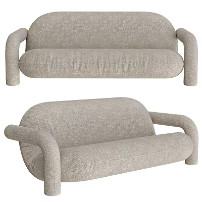 Modern Two-Seater Sofa With Curved Arms Fabric Upholstery And Neutral Color 3d model
