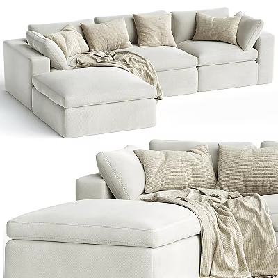 Cozy Beige Sectional Sofa With Soft Fabric Decorative Pillows And Knit Blanket 3d model