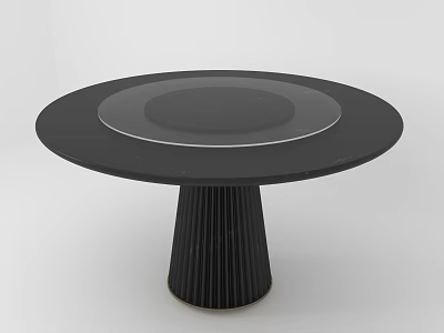Round Black Dining Table With Transparent Top Section And Ribbed Base 3d model