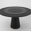 Round Black Dining Table With Transparent Top Section And Ribbed Base