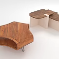 Modern Wooden Tables With Irregular Shape Metal Legs And Connected Light Colored Base