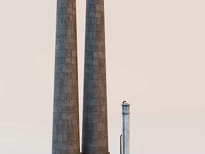 Industrial Equipment with Two Tall Chimneys and Adjacent Smaller Device Structure 3d model