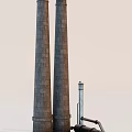 Industrial Equipment with Two Tall Chimneys and Adjacent Smaller Device Structure