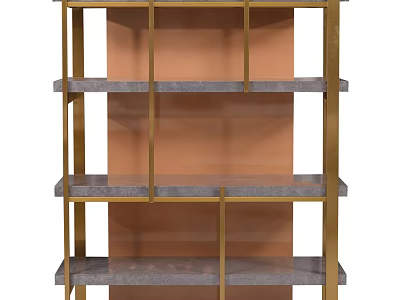 Modern Brass Frame Bookshelf With Gray Layered Shelves And Minimalist Design 3d model