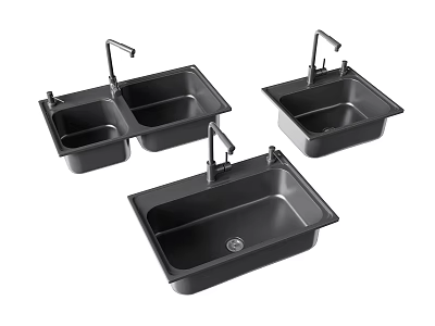 Three Black Kitchen Sinks With Faucets Various Styles For Modern Kitchens 3d model