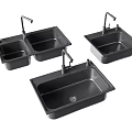 Three Black Kitchen Sinks With Faucets Various Styles For Modern Kitchens 3d model
