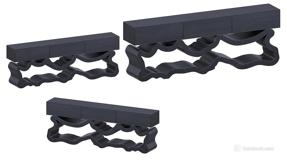 Black Decorative Shelf Set With Modern Wavy Base Design For Home 3d model