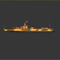 3D Rendered Military Warship With Colorful Camouflage On Gray Background