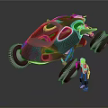 Futuristic Sci Fi Vehicle Design With Spiked Wheels And Human Figure