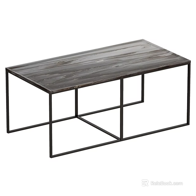 Modern Coffee Table With Wooden Tabletop And Black Metal Frame For Living Room Decor 3d model 