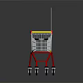 Kids Playing With Red Shopping Cart Featuring Yellow Accents And Small Flag