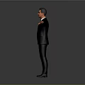 Man In Black Suit With Sunglasses Standing With Arms Outstretched Against Gray Background