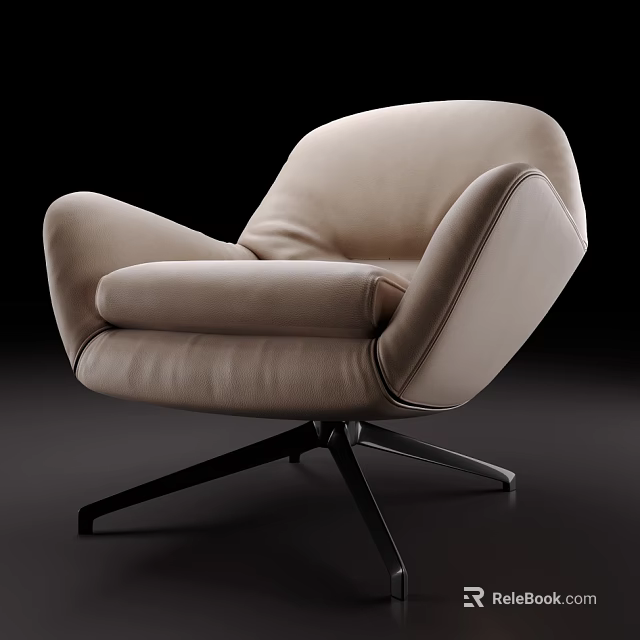 Beige Leather Office Chair With Modern Ergonomic Armrests And Black Metal Base 3d model 