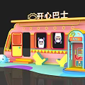 Vibrant Pink Happy Bus With Cute Characters And Playful Traffic Elements