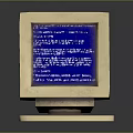 Vintage Computer Monitor Displaying Blue Screen With White Text Content