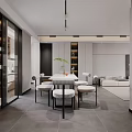 Modern Living Dining Room Interior With White Sofa Coffee Table TV Wall And Rug