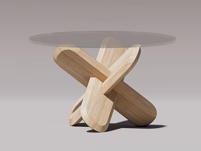 Modern Minimalist Coffee Table with Crossed Wooden Legs and Glass Top 3d model