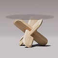 Modern Minimalist Coffee Table with Crossed Wooden Legs and Glass Top